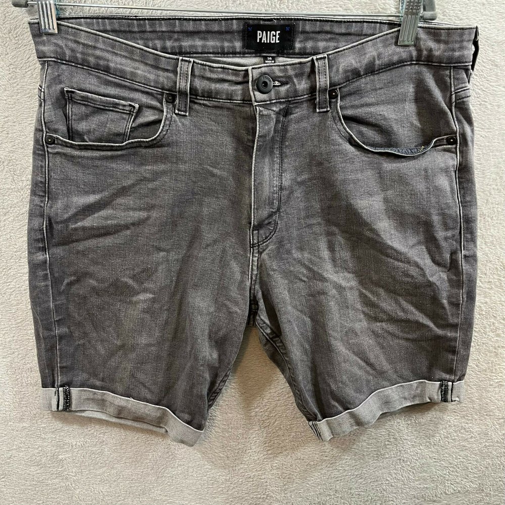 Paige Federal Shorts Men's Size 36 Gray Denim Stretch Cuffed Raw Hem Made in USA